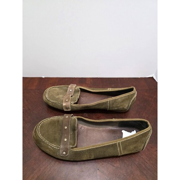 Timberland Women's Green Suede Slip-On Loafers Studded Strap Accents Size 8.5 - Picture 4 of 11